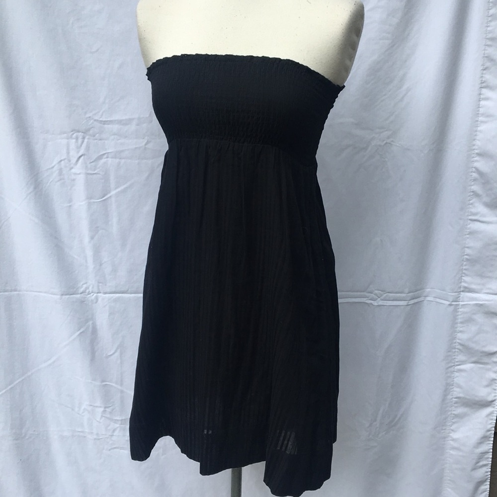 Black Smocked Tube Dress